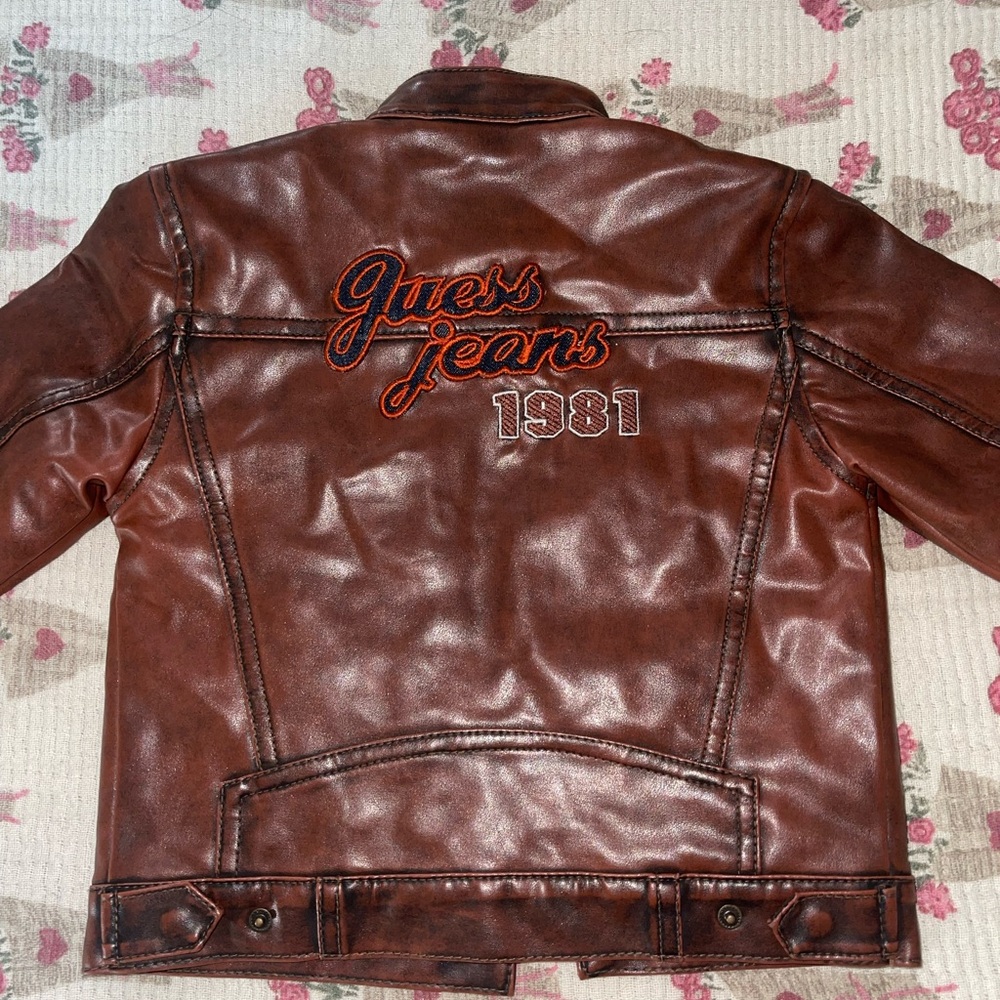 Guess Brown Leather Baby Bomber Jacket